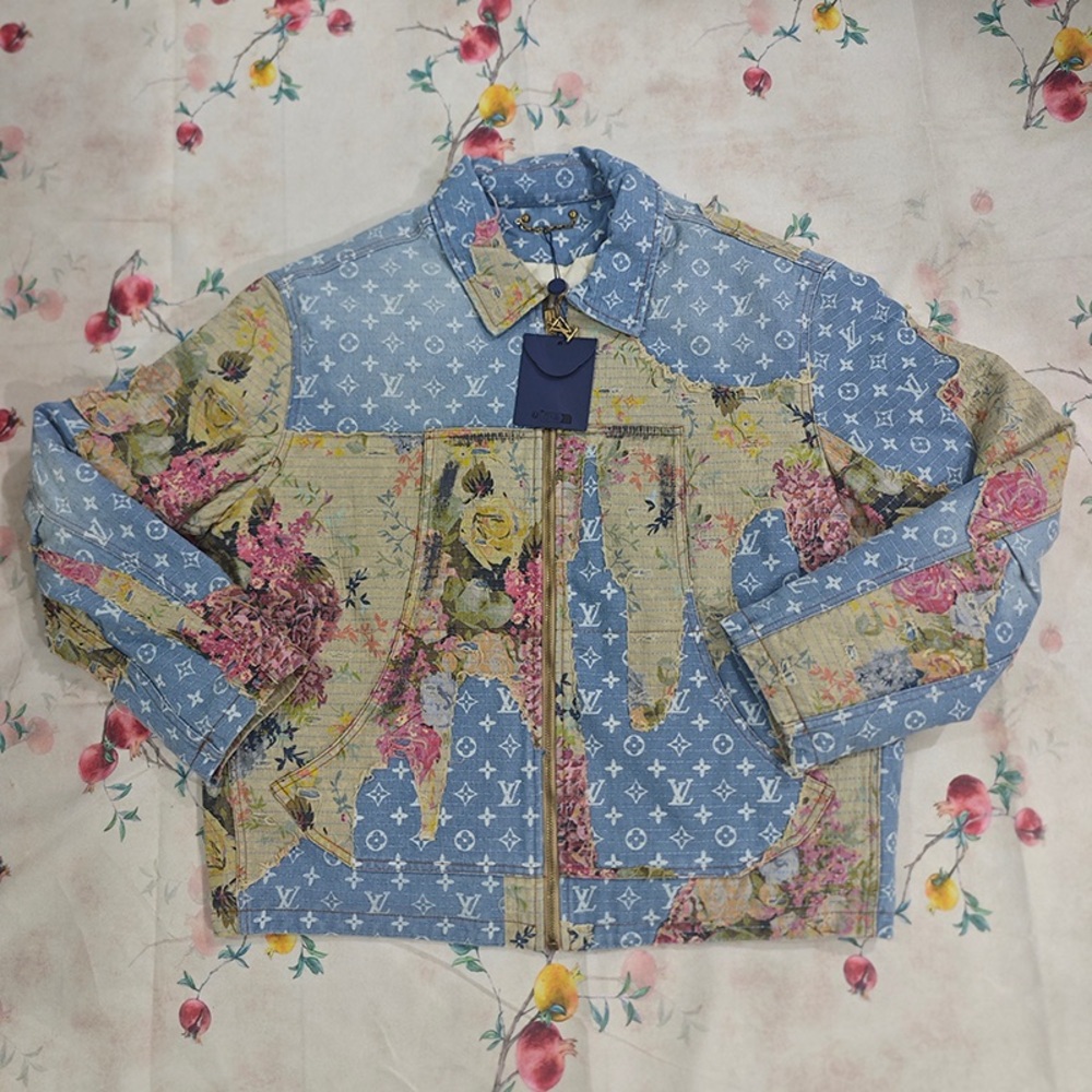 Louis Vuitton Blue Floral Monogram Patchwork Denim Jacket